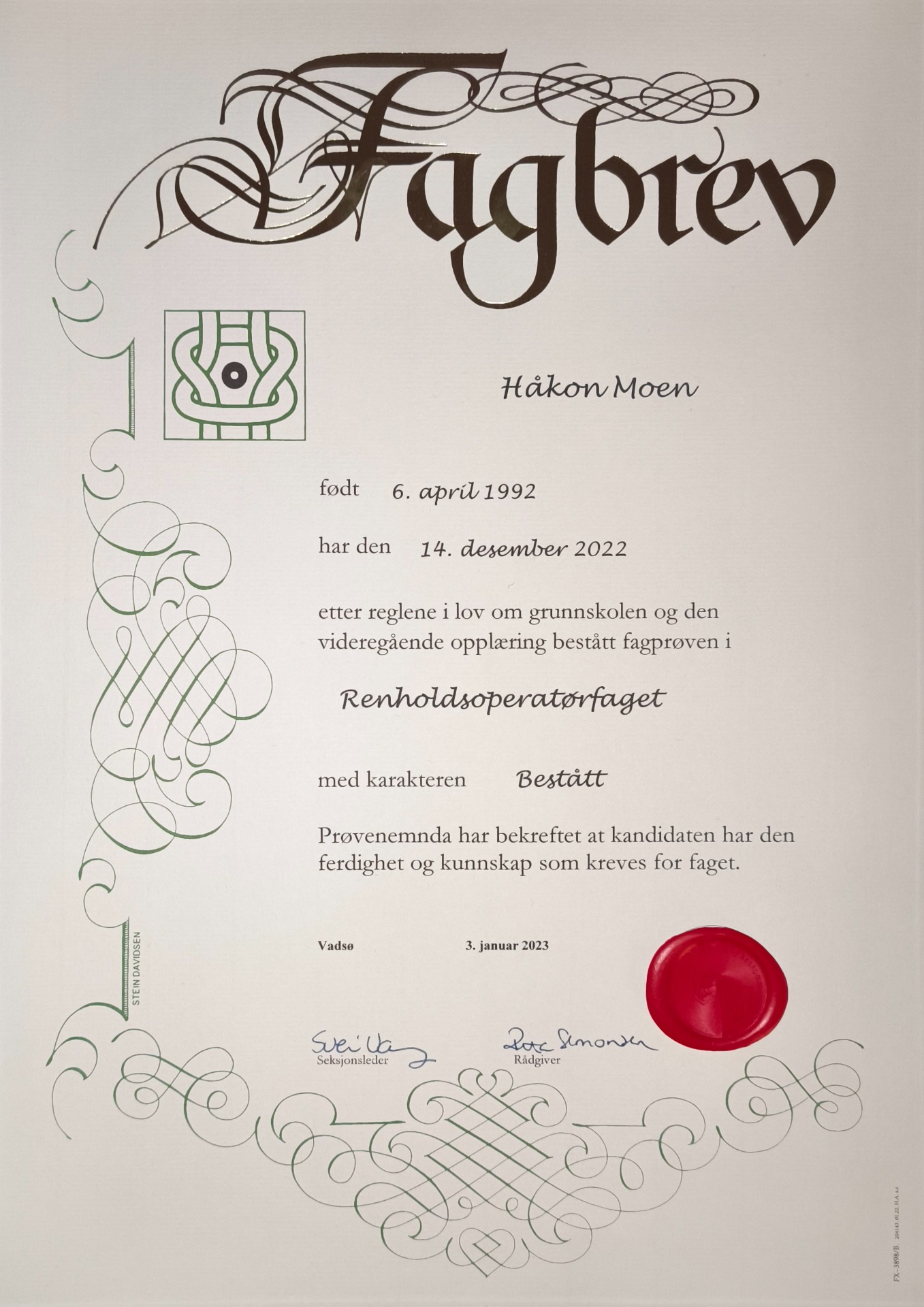 Fagbrev Renholdsoperatør 